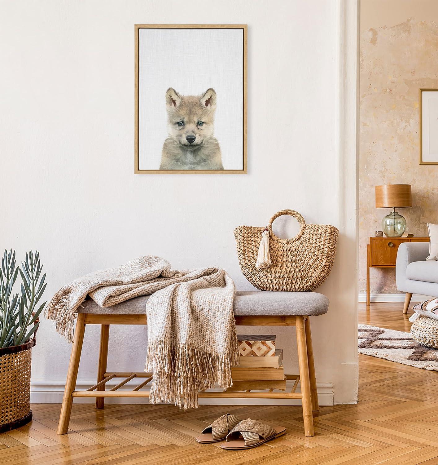 image:imageKate and Laurel Sylvie Baby Fox Color Illustration Framed Canvas Wall Art by Simon Te of Tai Prints 18x24 Natural Adorable Animal Art Wall DcorNatural