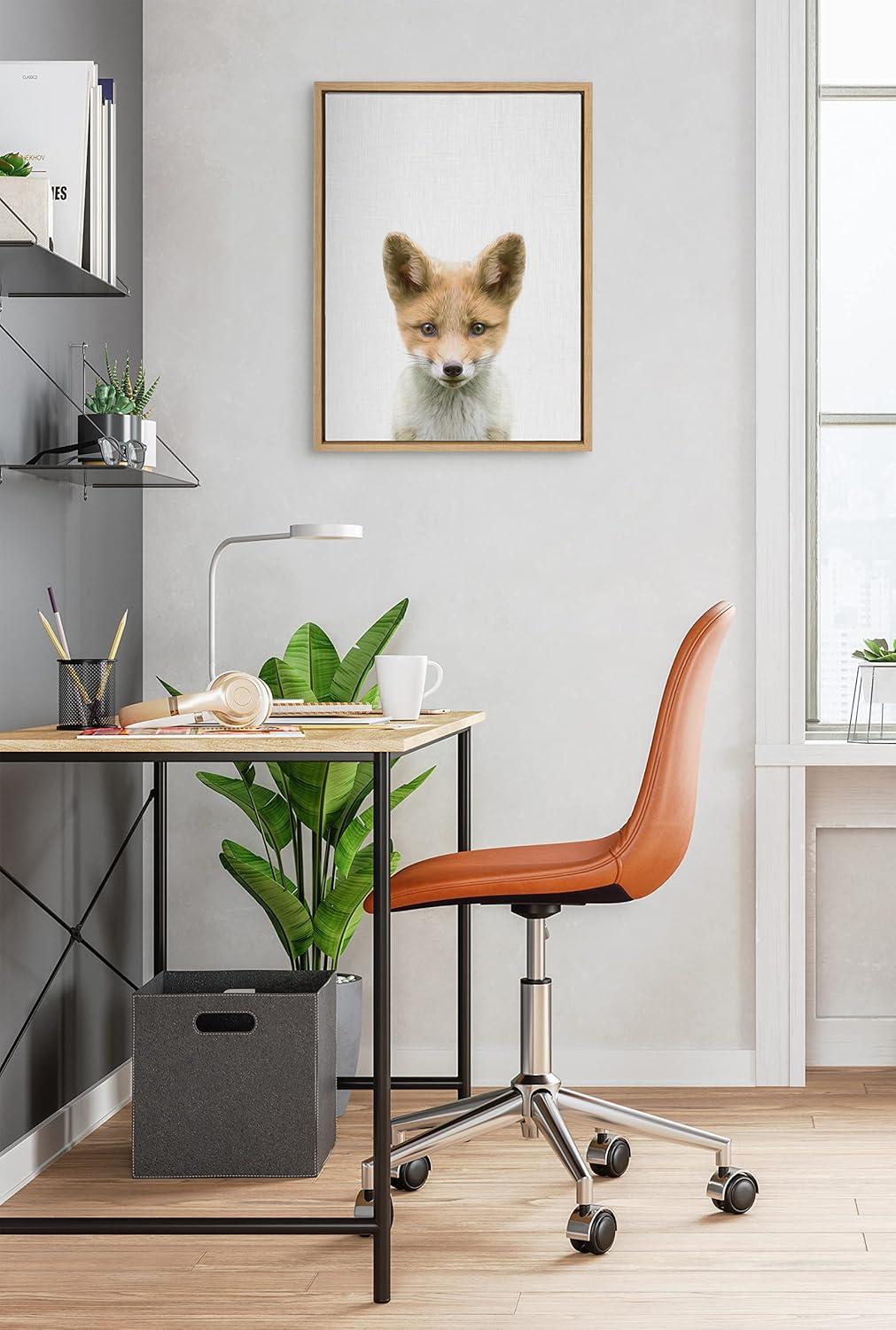 image:imageKate and Laurel Sylvie Baby Fox Color Illustration Framed Canvas Wall Art by Simon Te of Tai Prints 18x24 Natural Adorable Animal Art Wall DcorNatural