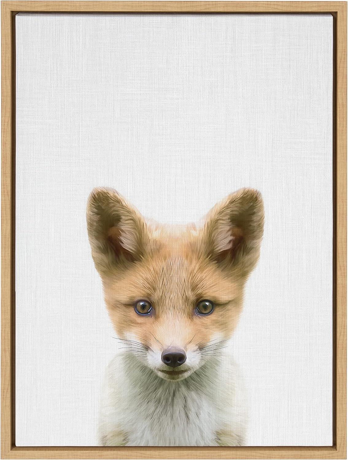 image:imageKate and Laurel Sylvie Baby Fox Color Illustration Framed Canvas Wall Art by Simon Te of Tai Prints 18x24 Natural Adorable Animal Art Wall DcorNatural