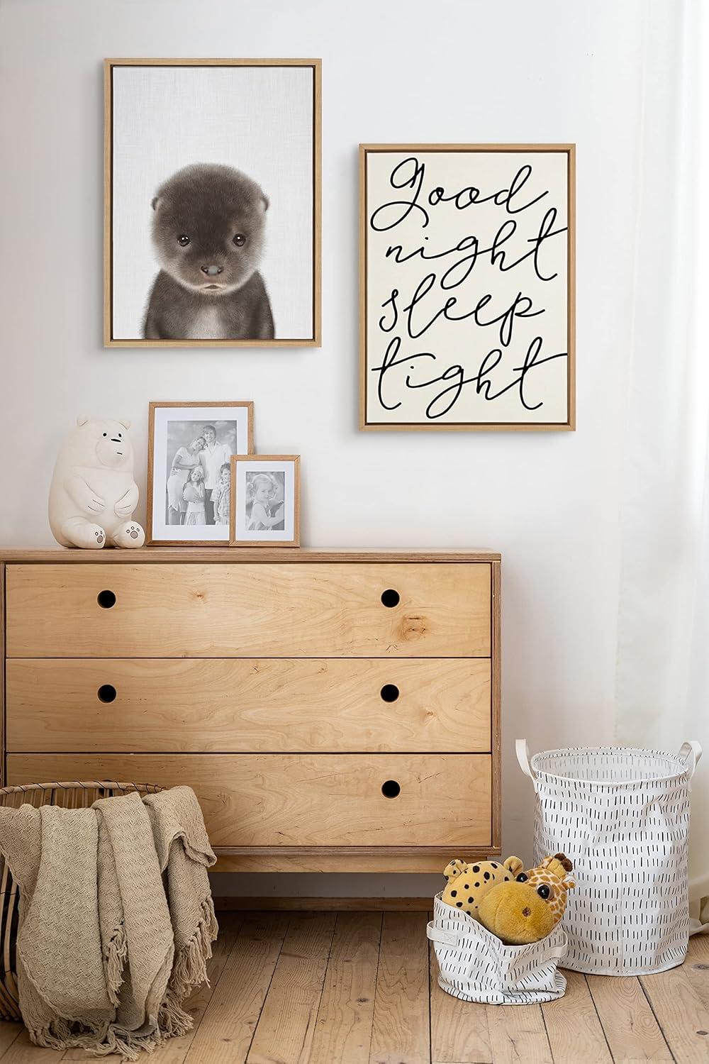 image:imageKate and Laurel Sylvie Baby Otter Color Illustration Framed Canvas Wall Art by Simon Te of Tai Prints 18x24 Natural Adorable Animal Art Wall Dcor Kids Room NurseryNatural