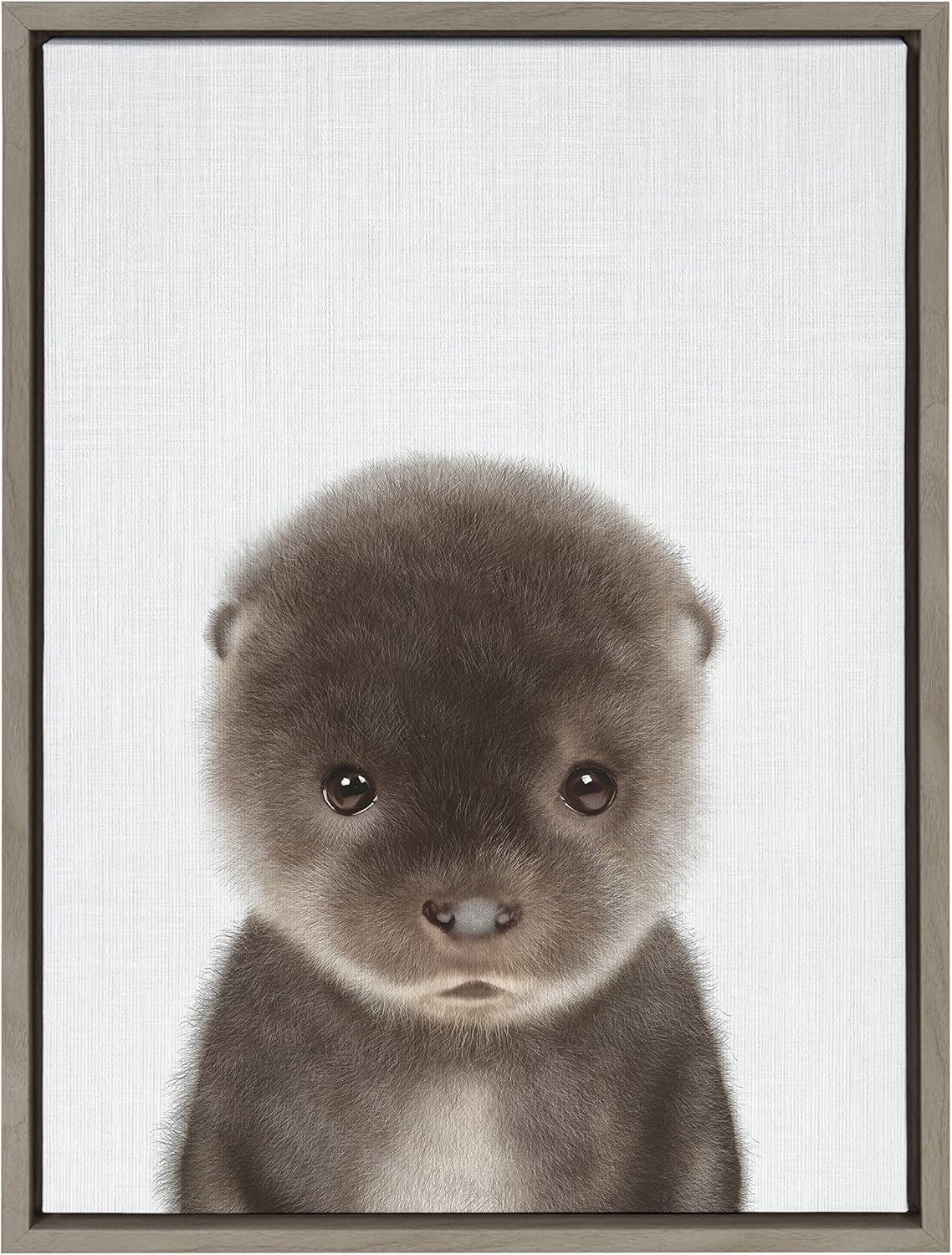 image:imageKate and Laurel Sylvie Baby Otter Color Illustration Framed Canvas Wall Art by Simon Te of Tai Prints 18x24 Natural Adorable Animal Art Wall Dcor Kids Room NurseryGray