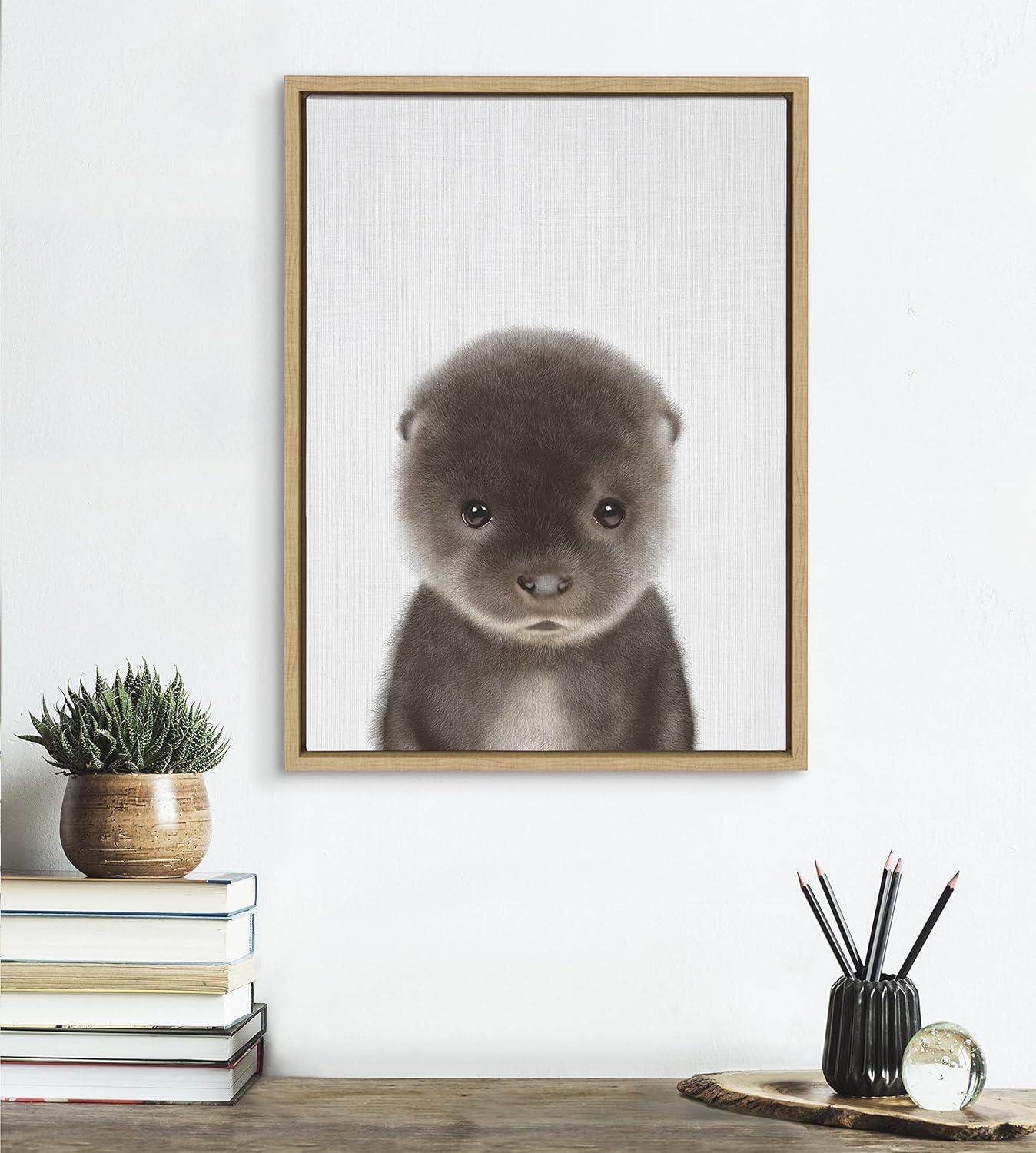 image:imageKate and Laurel Sylvie Baby Otter Color Illustration Framed Canvas Wall Art by Simon Te of Tai Prints 18x24 Natural Adorable Animal Art Wall Dcor Kids Room NurseryNatural