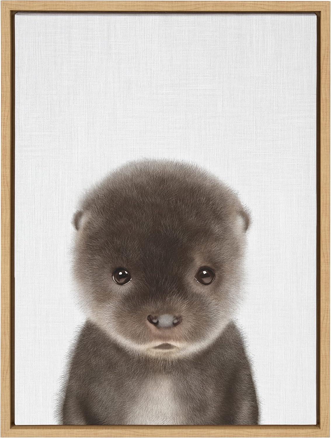 image:imageKate and Laurel Sylvie Baby Otter Color Illustration Framed Canvas Wall Art by Simon Te of Tai Prints 18x24 Natural Adorable Animal Art Wall Dcor Kids Room NurseryNatural