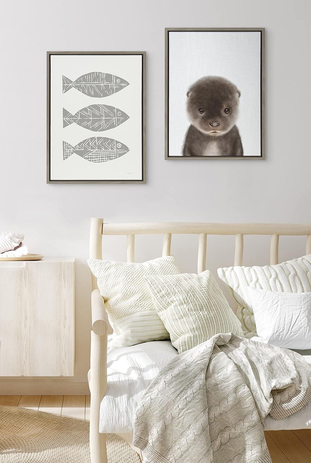 image:imageKate and Laurel Sylvie Baby Otter Color Illustration Framed Canvas Wall Art by Simon Te of Tai Prints 18x24 Natural Adorable Animal Art Wall Dcor Kids Room NurseryGray