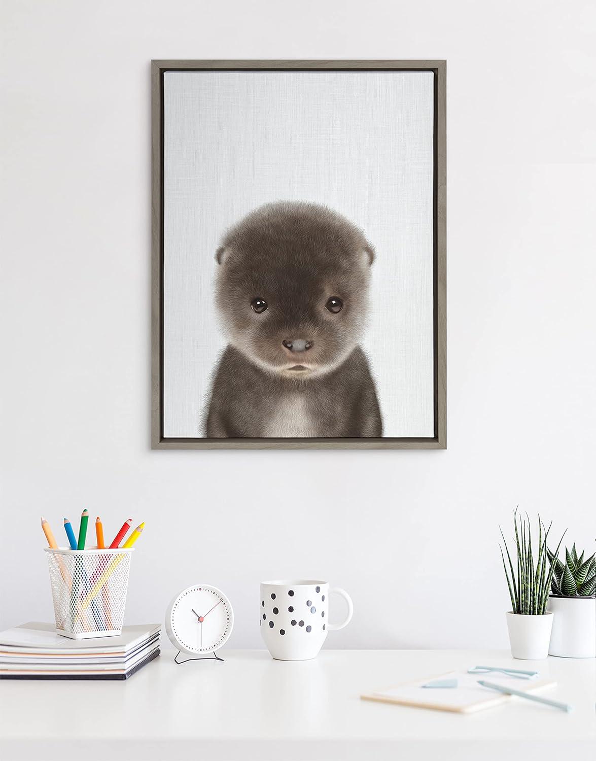 image:imageKate and Laurel Sylvie Baby Otter Color Illustration Framed Canvas Wall Art by Simon Te of Tai Prints 18x24 Natural Adorable Animal Art Wall Dcor Kids Room NurseryGray