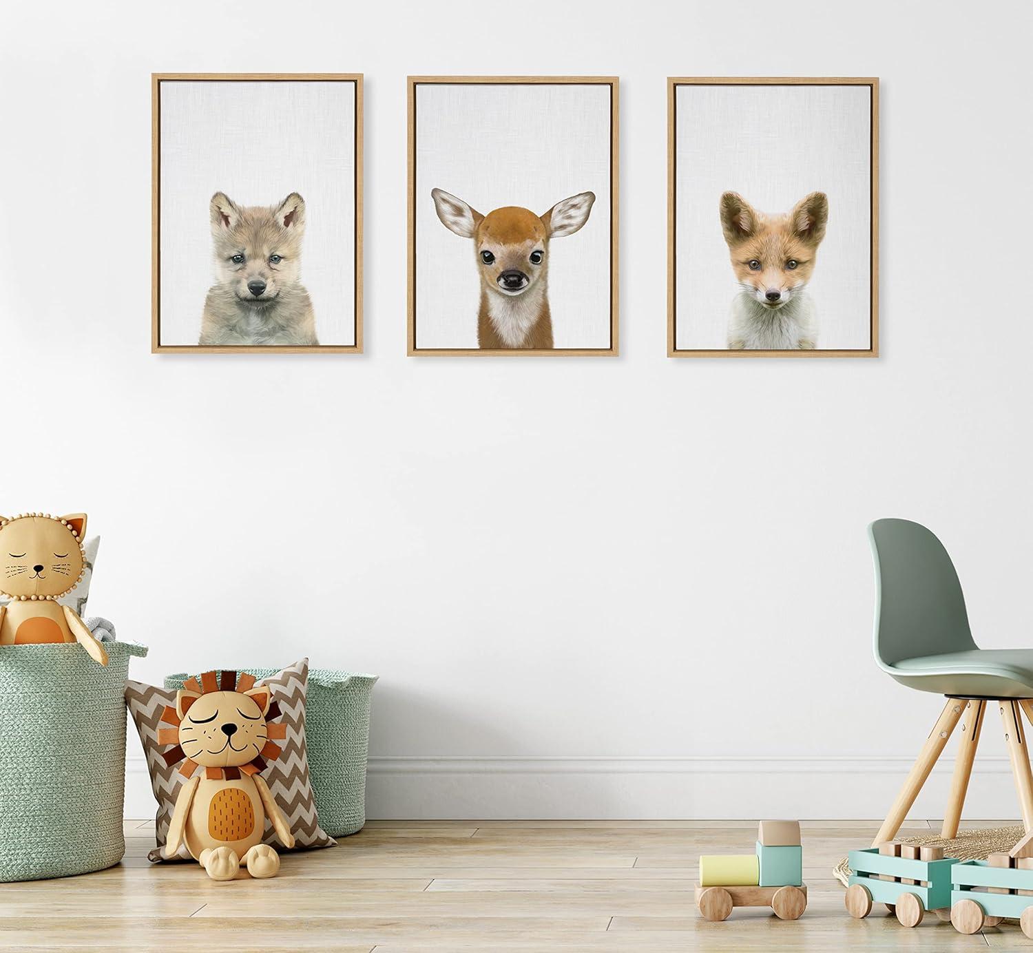 image:imageKate and Laurel Sylvie Baby Wolf Color Illustration Framed Canvas Wall Art by Simon Te of Tai Prints 18x24 Natural Adorable Animal Art Wall DcorNatural