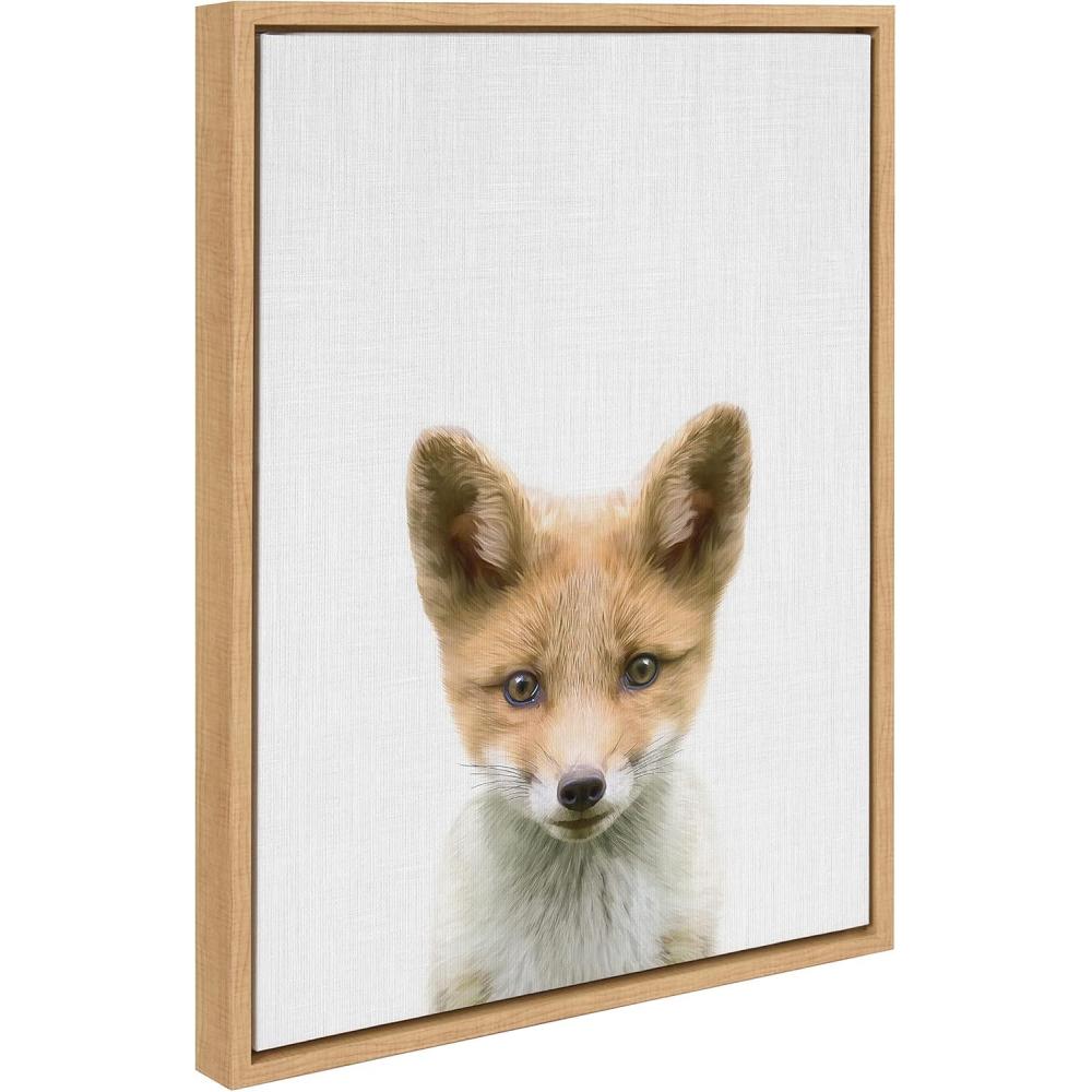 image:imageKate and Laurel Sylvie Baby Fox Color Illustration Framed Canvas Wall Art by Simon Te of Tai Prints 18x24 Natural Adorable Animal Art Wall DcorNatural