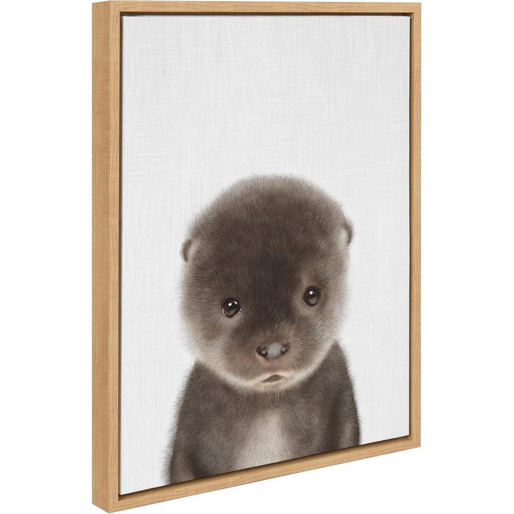 image:imageKate and Laurel Sylvie Baby Otter Color Illustration Framed Canvas Wall Art by Simon Te of Tai Prints 18x24 Natural Adorable Animal Art Wall Dcor Kids Room NurseryNatural