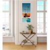 image:imageKate and Laurel Bison Chilling by the Pool in California Framed Canvas Wall Art by Michael Schauer 18 x 40 Sylvie White Coastal Animals Beach Americana Art for Wall Decor Living Room Bedroom