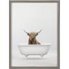 image:imageKate and Laurel Blake Highland Cow Solo Bathtub Framed Printed Glass Wall Art by Amy Peterson 18x24 Gray Adorable Animal Art for WallGray