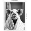 image:imageKate and Laurel Pig Bathroom Art Towel Robe Black and White Framed Canvas Wall Art by The Creative Bunch Studio 18 x 24 Sylvie White Whimsical Animals Bathroom Art for Wall Decor Living Room