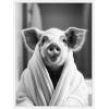 image:imageKate and Laurel Pig Bathroom Art Towel Robe Black and White Framed Canvas Wall Art by The Creative Bunch Studio 18 x 24 Sylvie White Whimsical Animals Bathroom Art for Wall Decor Living Room