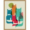 image:imageKate and Laurel Retro Cats Under The Moon Framed Canvas Wall Art by Rachel Lee 18 x 24 Sylvie Natural Whimsical Abstract Animals Art for Wall Decor Living Room Bedroom