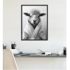 image:imageKate and Laurel Sheep Bathroom Art Towel Robe Black and White Framed Canvas Wall Art by The Creative Bunch Studio 18 x 24 Sylvie Beaded Black Whimsical Animals Humor Art for Wall Decor Living Room