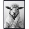image:imageKate and Laurel Sheep Bathroom Art Towel Robe Black and White Framed Canvas Wall Art by The Creative Bunch Studio 18 x 24 Sylvie Beaded Black Whimsical Animals Humor Art for Wall Decor Living Room