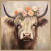 image:imageKate and Laurel Sylvie Adorable Floral Boho Highland Cow Framed Canvas Wall Art by The Creative Bunch Studio 30 x 30 Bronze Bohemian Boho Animals Flowers Nature Art for Wall Decor Living RoomBeaded Natural
