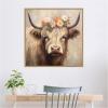 image:imageKate and Laurel Sylvie Adorable Floral Boho Highland Cow Framed Canvas Wall Art by The Creative Bunch Studio 30 x 30 Bronze Bohemian Boho Animals Flowers Nature Art for Wall Decor Living RoomBeaded Natural