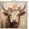 image:imageKate and Laurel Sylvie Adorable Floral Boho Highland Cow Framed Canvas Wall Art by The Creative Bunch Studio 30 x 30 Bronze Bohemian Boho Animals Flowers Nature Art for Wall Decor Living RoomBeaded Natural
