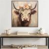 image:imageKate and Laurel Sylvie Adorable Floral Boho Highland Cow Framed Canvas Wall Art by The Creative Bunch Studio 30 x 30 Bronze Bohemian Boho Animals Flowers Nature Art for Wall Decor Living RoomGold