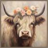 image:imageKate and Laurel Sylvie Adorable Floral Boho Highland Cow Framed Canvas Wall Art by The Creative Bunch Studio 30 x 30 Bronze Bohemian Boho Animals Flowers Nature Art for Wall Decor Living RoomGold
