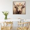 image:imageKate and Laurel Sylvie Adorable Floral Boho Highland Cow Framed Canvas Wall Art by The Creative Bunch Studio 30 x 30 Bronze Bohemian Boho Animals Flowers Nature Art for Wall Decor Living RoomGold