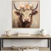 image:imageKate and Laurel Sylvie Adorable Floral Boho Highland Cow Framed Canvas Wall Art by The Creative Bunch Studio 30 x 30 Bronze Bohemian Boho Animals Flowers Nature Art for Wall Decor Living RoomBeaded Natural