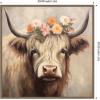 image:imageKate and Laurel Sylvie Adorable Floral Boho Highland Cow Framed Canvas Wall Art by The Creative Bunch Studio 30 x 30 Bronze Bohemian Boho Animals Flowers Nature Art for Wall Decor Living RoomGold