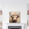 image:imageKate and Laurel Sylvie Adorable Floral Boho Highland Cow Framed Canvas Wall Art by The Creative Bunch Studio 30 x 30 Bronze Bohemian Boho Animals Flowers Nature Art for Wall Decor Living RoomBeaded Natural