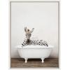 image:imageKate and Laurel Sylvie Baby Zebra in Rustic Bath Framed Canvas Wall Art by Amy Peterson Art Studio 18x24 Natural Modern Fun Decorative Bathtub Wall Art for Home DcorWhite