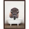 image:imageKate and Laurel Sylvie Bison Rustic Bubble Bath Framed Canvas Wall Art by Amy Peterson Art Studio 18x24 Brown Modern Fun Decorative Bathtub Wall Art for Home DcorBrown