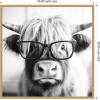 image:imageKate and Laurel Sylvie Black and White Highland Cow in Reading Glasses Framed Canvas Wall Art by The Creative Bunch Studio 30 x 30 Beaded Natural Black and White Animal Wall Decor Living RoomBright Gold