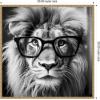 image:imageKate and Laurel Sylvie Black and White Lion in Reading Glasses Framed Canvas Wall Art by The Creative Bunch Studio 30 x 30 Gold Whimsical Animals Humor Art for Wall Decor Living Room BedroomBeaded Natural