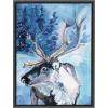 image:imageKate and Laurel Sylvie Colorful Majestic Reindeer In Snow Framed Canvas Wall Art by Rachel Christopoulos 18x24 Gray Winter Christmas Reindeer Art for WallGray
