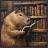 image:imageKate and Laurel Sylvie Colorful Traditional Capybara Reading in Library Framed Canvas Wall Art by The Creative Bunch Studio 30x30 Beaded Black Whimsical Animal Art for Wall Decor Living Room