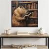 image:imageKate and Laurel Sylvie Colorful Traditional Capybara Reading in Library Framed Canvas Wall Art by The Creative Bunch Studio 30x30 Beaded Black Whimsical Animal Art for Wall Decor Living Room