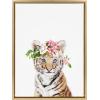 image:imageKate and Laurel Sylvie Flower Crown Tiger Cub Framed Canvas Wall Art by Amy Peterson Art Studio 18x24 Natural Cute Animal Art for Wall DecorBright Gold