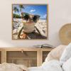 image:imageKate and Laurel Sylvie Funny Animal Beach Cool Frog Orange Glasses Selfie Framed Canvas Wall Art by The Creative Bunch Studio 22x22 Natural Funny Cute Animal Art for WallNatural