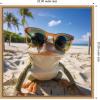 image:imageKate and Laurel Sylvie Funny Animal Beach Cool Frog Orange Glasses Selfie Framed Canvas Wall Art by The Creative Bunch Studio 22x22 Natural Funny Cute Animal Art for WallNatural