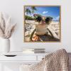 image:imageKate and Laurel Sylvie Funny Animal Beach Cool Frog Orange Glasses Selfie Framed Canvas Wall Art by The Creative Bunch Studio 22x22 Natural Funny Cute Animal Art for WallNatural