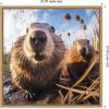 image:imageKate and Laurel Sylvie Funny Animal Beaver Selfie Framed Canvas Wall Art by The Creative Bunch Studio 22x22 Natural Funny Cute Animal Art for Wall