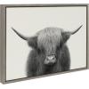 image:imageKate and Laurel Sylvie Hey Dude Highland Cow BW Framed Linen Textured Canvas Wall Art by The Creative Bunch Studio 28x38 Gray Chic Farm Animal Art for WallGray