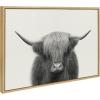 image:imageKate and Laurel Sylvie Hey Dude Highland Cow BW Framed Linen Textured Canvas Wall Art by The Creative Bunch Studio 28x38 Gray Chic Farm Animal Art for WallNatural