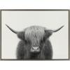 image:imageKate and Laurel Sylvie Hey Dude Highland Cow BW Framed Linen Textured Canvas Wall Art by The Creative Bunch Studio 28x38 Gray Chic Farm Animal Art for WallGray