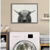 image:imageKate and Laurel Sylvie Hey Dude Highland Cow BW Framed Linen Textured Canvas Wall Art by The Creative Bunch Studio 28x38 Gray Chic Farm Animal Art for WallGray