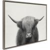 image:imageKate and Laurel Sylvie Hey Dude Highland Cow BW Framed Linen Textured Canvas Wall Art by The Creative Bunch Studio 28x38 Gray Chic Farm Animal Art for WallGray