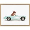 image:imageKate and Laurel Sylvie T Rex Driving 1957 Aqua Chevy Framed Canvas Wall Art by Saint and Sailor Studios 18x24 Natural Cute Toy Car Art for Wall