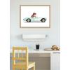 image:imageKate and Laurel Sylvie T Rex Driving 1957 Aqua Chevy Framed Canvas Wall Art by Saint and Sailor Studios 18x24 Natural Cute Toy Car Art for Wall