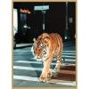 image:imageKate and Laurel Tiger in the City at Night 2 Framed Canvas Wall Art by Michael Schauer 28 x 38 Sylvie Bright Gold Industrial Urban Animals Cityscapes Art for Wall Decor Living Room Bedroom