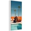 image:imageKate and Laurel Bison Chilling by the Pool in California Framed Canvas Wall Art by Michael Schauer 18 x 40 Sylvie White Coastal Animals Beach Americana Art for Wall Decor Living Room Bedroom