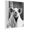 image:imageKate and Laurel Pig Bathroom Art Towel Robe Black and White Framed Canvas Wall Art by The Creative Bunch Studio 18 x 24 Sylvie White Whimsical Animals Bathroom Art for Wall Decor Living Room